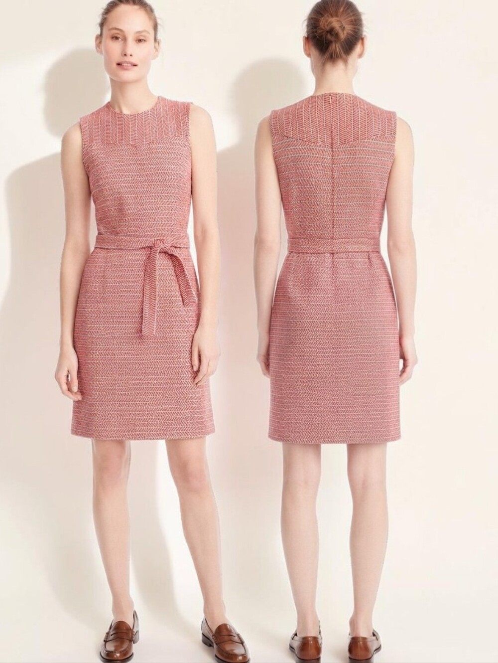 J CREW Italian Tweed Tie-Waist Chevron Dress - Size 12